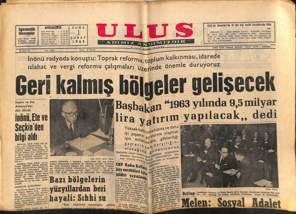 Ulus Gazetesi 1 Şubat 1963 - Galatasaray Bayramı Düzenleniyor - Politika Alanında Türk Kadını GZ148577 - 1