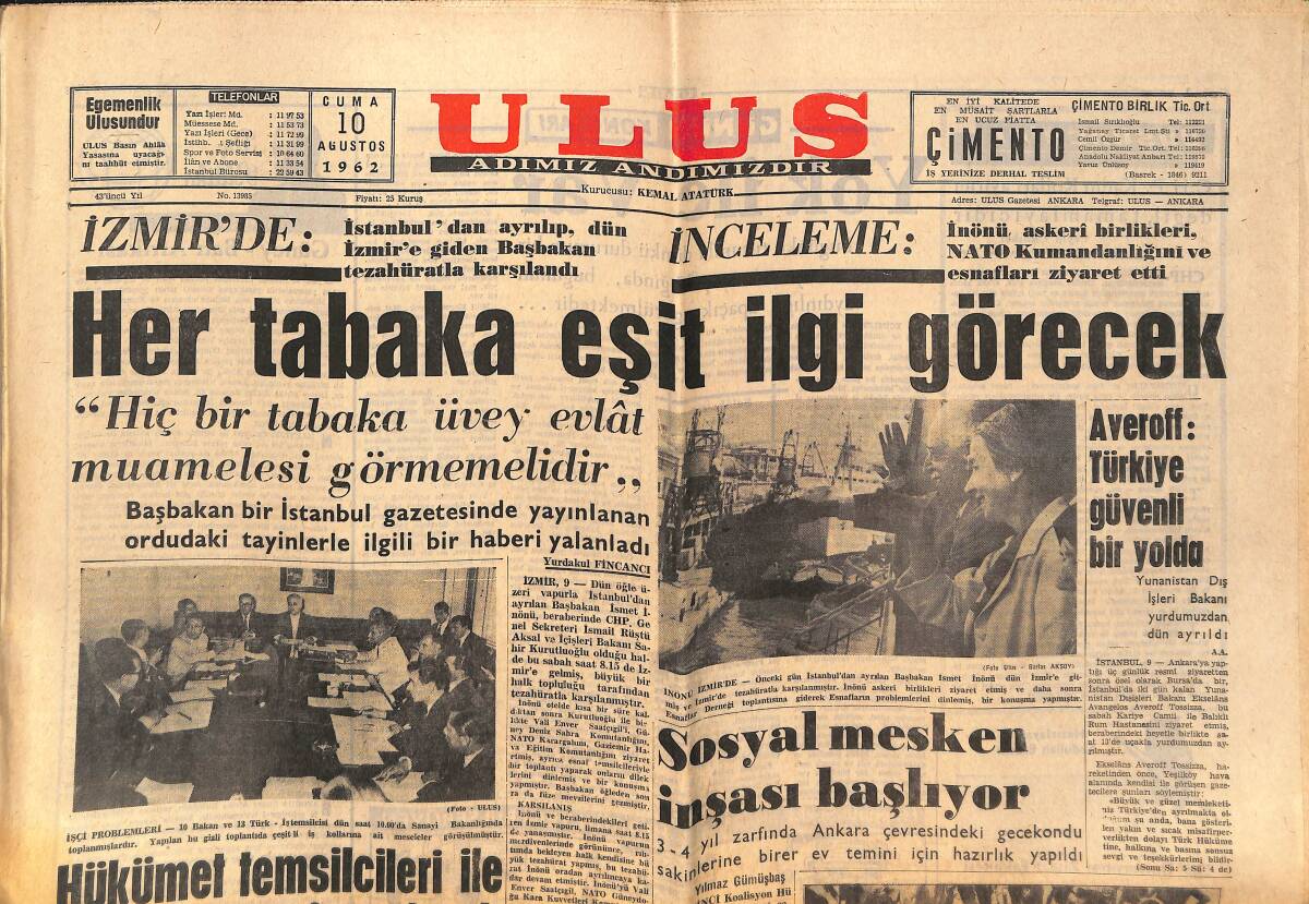 Ulus Gazetesi 10 Ağustos 1962 - PSV İkinci Maçını Da Galatasaray İle Oynayacak - Çin Hindistan Sınırında Savaş Başladı GZ146861 - 1