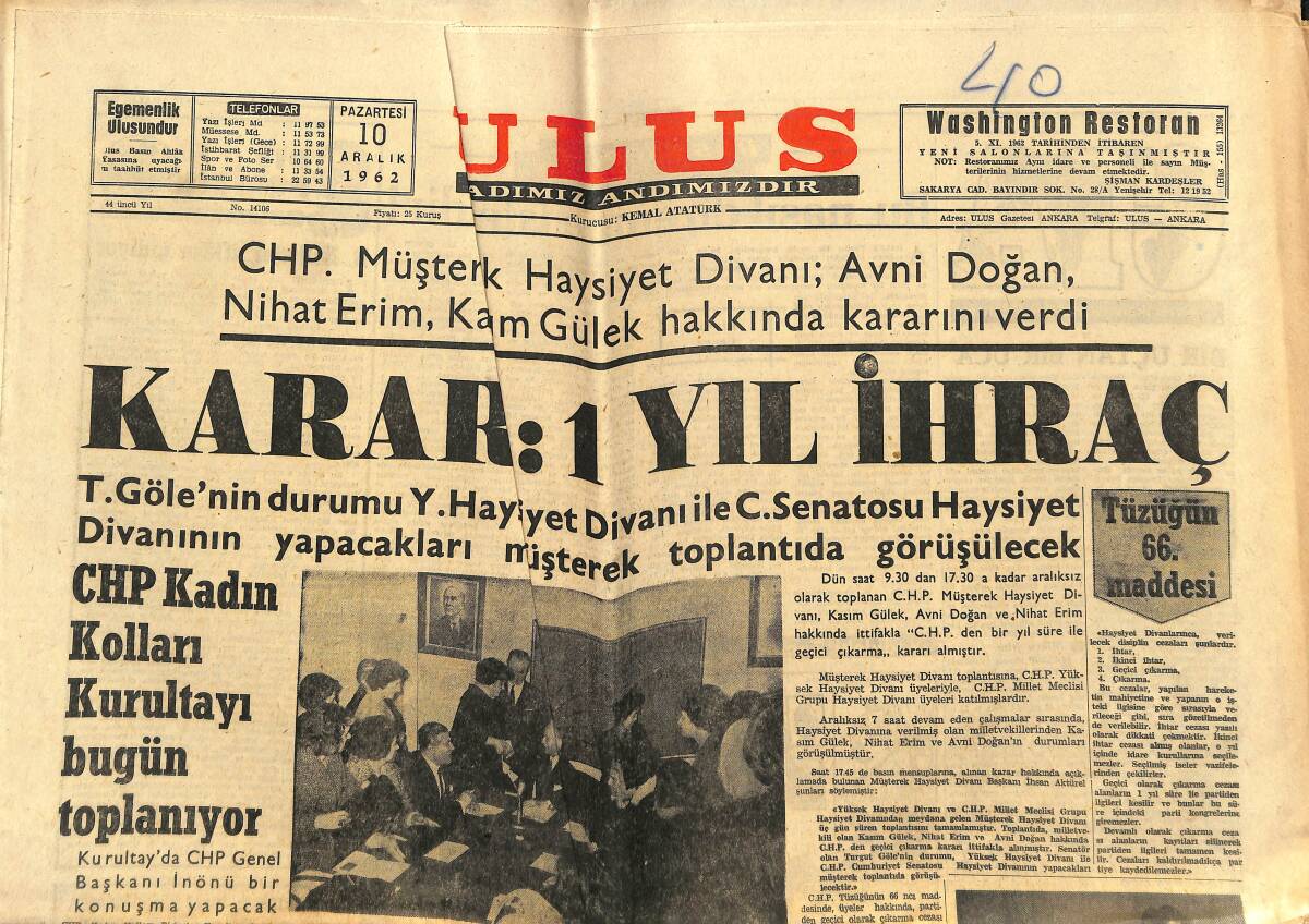 Ulus Gazetesi 10 Aralık 1962 - Milan Roma'yı 1-0 Yendi - Uzak Doğu Petrol Bölgesinde Savaş GZ150638 - 1