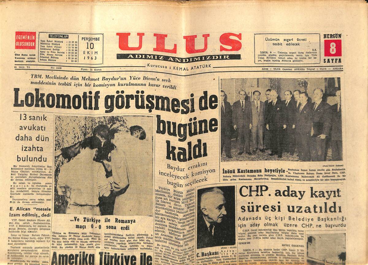 Ulus Gazetesi 10 Ekim 1963 - Amerika Türkiye İle Yakından İlgileniyor - Romanya'yı Ankara'da Yenemedik GZ147263 - 1
