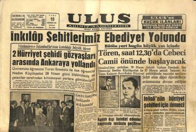 Ulus Gazetesi 10 Haziran 1960 - İnkılap Şehitlerimiz Ebediyet Yolunda - S. Anderiman Ve Eşi Niçin İntihar Etti GZ92475 - 1