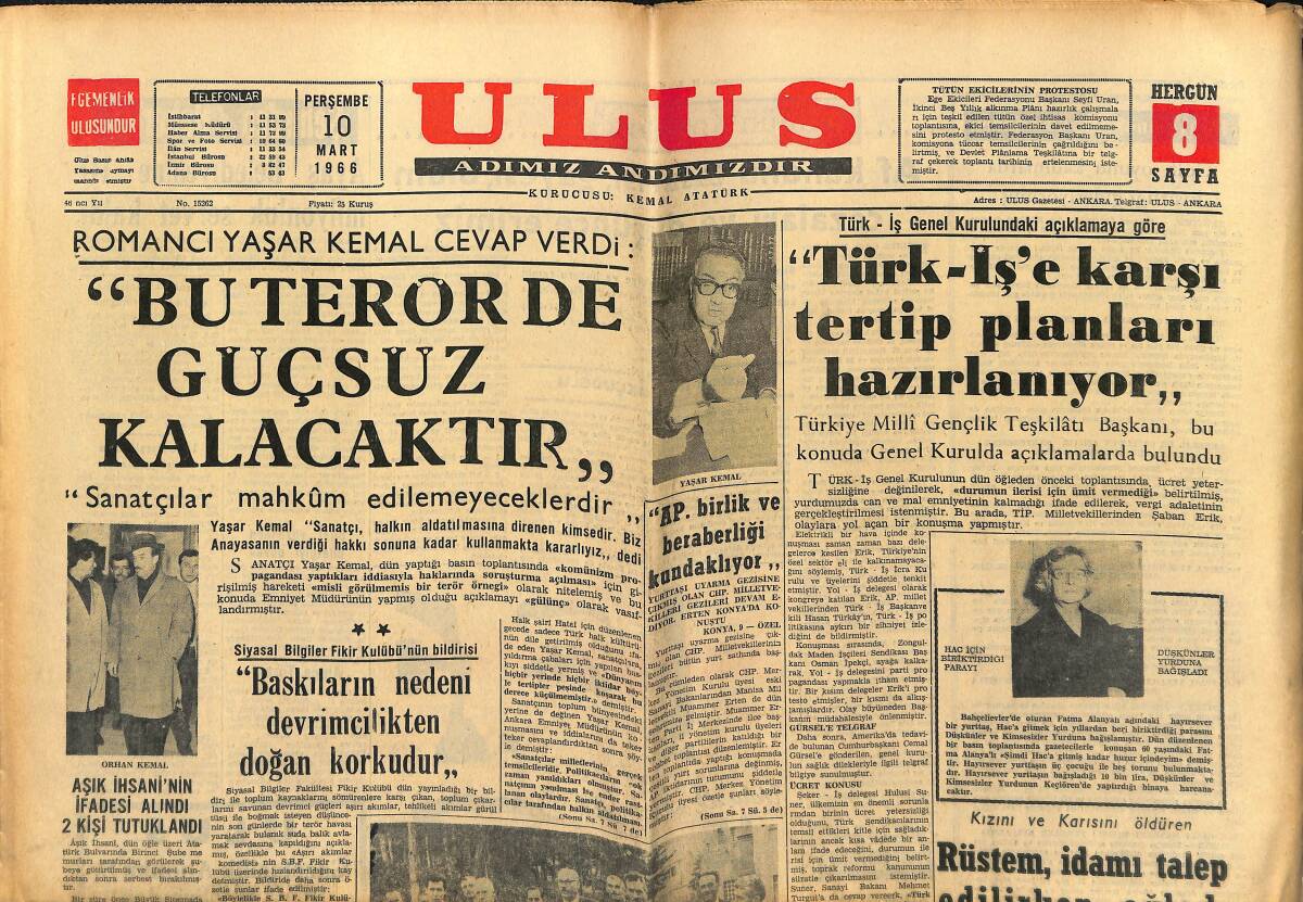Ulus Gazetesi 10 Mart 1966 - Baykam'a İftira Eden Gazete Suçlu Görüldü - Aşık İhsani'nin İfadesi Alındı GZ150567 - 1