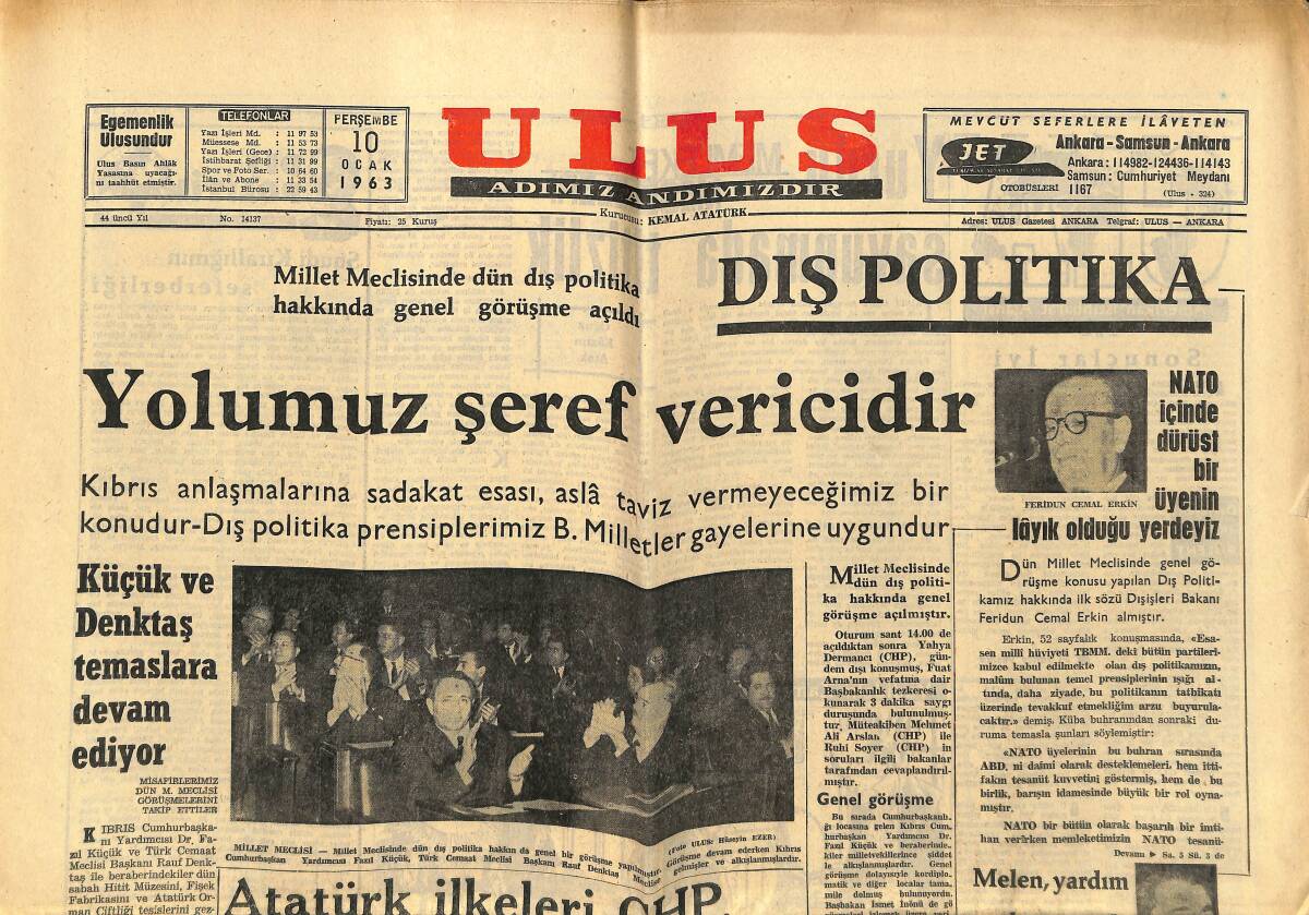 Ulus Gazetesi 10 Ocak 1963 - Atatürk İlkeleri CHP Programında En Sağlam İfadesini Bulmuştur GZ150754 - 1