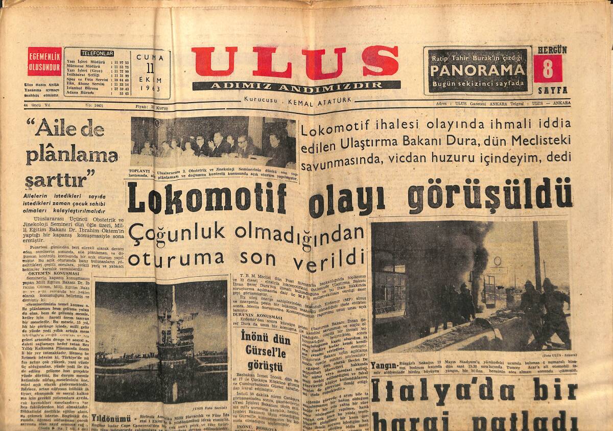 Ulus Gazetesi 11 Ekim 1963 - Galatasaray Bu Sabah Budapeşte'ye Gidiyor - Sağmalcılar'da Dün Büyük Bir İnfilak Oldu GZ147264 - 1