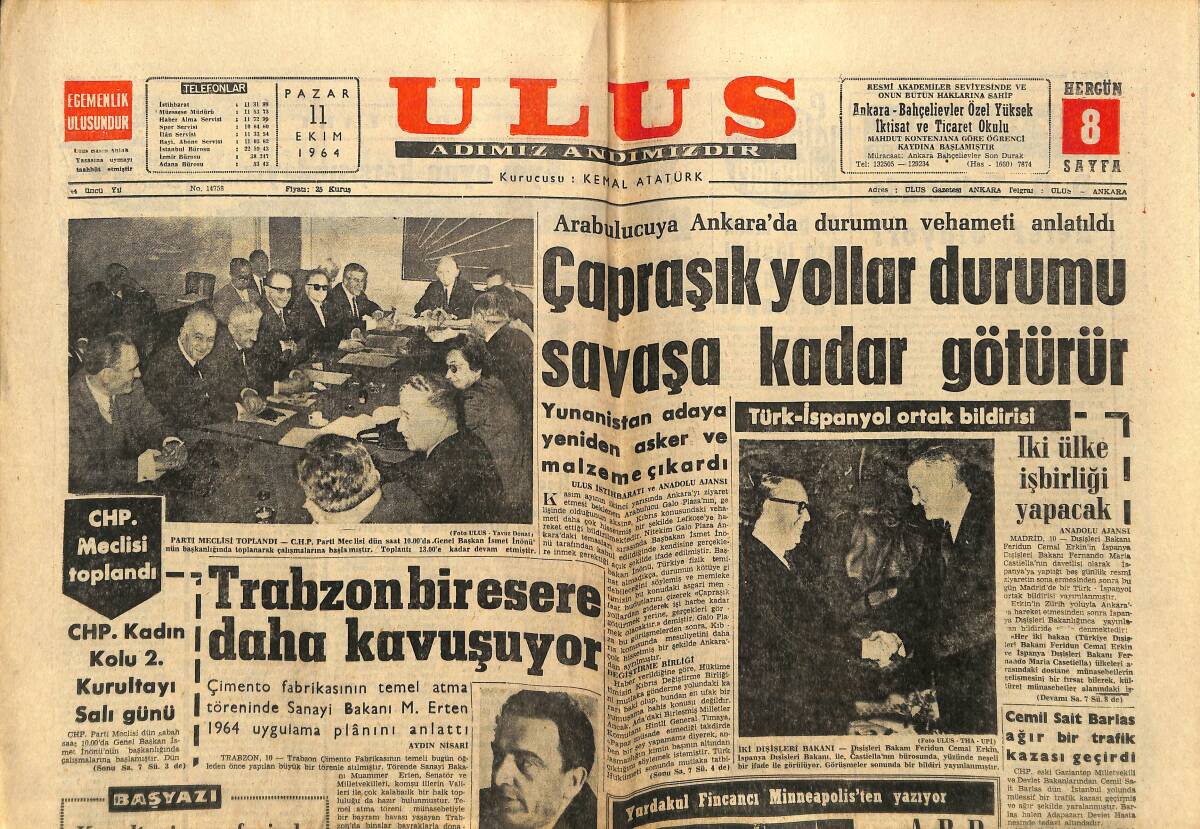 Ulus Gazetesi 11 Ekim 1964 - Trabzon Bir Esere Daha Kavuşuyor - C-100 Dev Nakliye Uçakları Türk Hava Kuvvetlerinde Hizmete Girdi GZ150628 - 1
