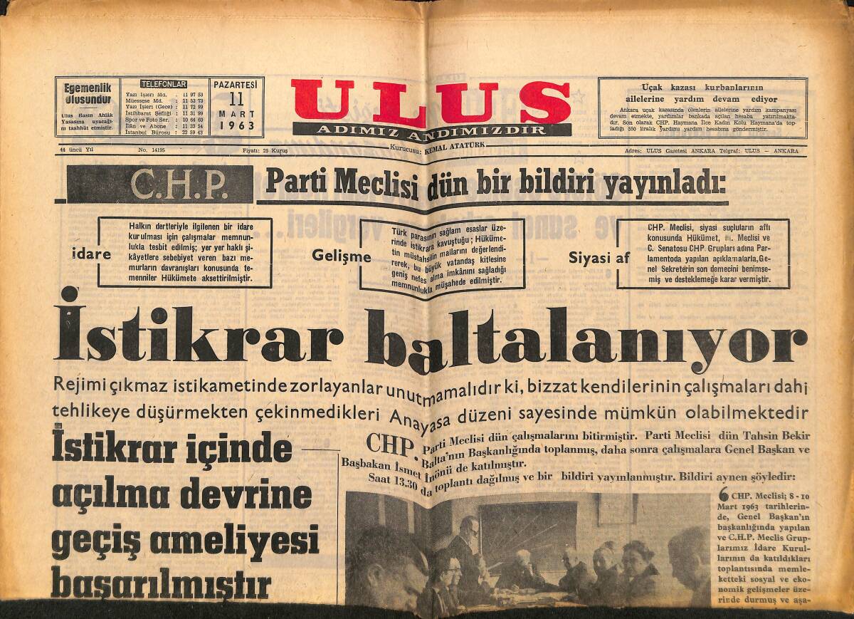 Ulus Gazetesi 11 Mart 1963 - Kızıl Çin-Sovyetler Arasında Sınır Anlaşmazlığı Mı Çıkıyor - E. Kuray Boğaza Bedava Köprü Yapmak İstiyor GZ151620 - 1
