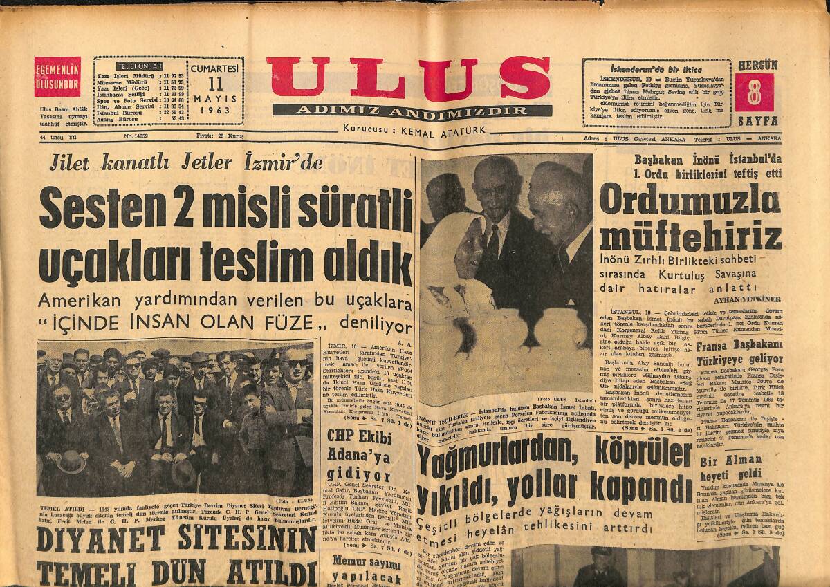 Ulus Gazetesi 11 Mayıs 1963 - Averof, Türk Yunan Dostluğunu Anlattı - Kennedy, Askeri Yardımın Kısılması Hatalı Bir Yoldur, Dedi GZ151567 - 1