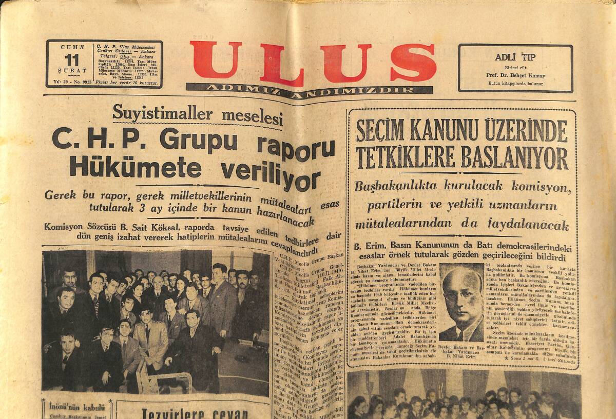 Ulus Gazetesi 11 Şubat 1949 - CHP Grubu Raporu Hükümete Veriliyor - Bu Yıl Yapılacak Amerikan Yardımı GZ146840 - 1