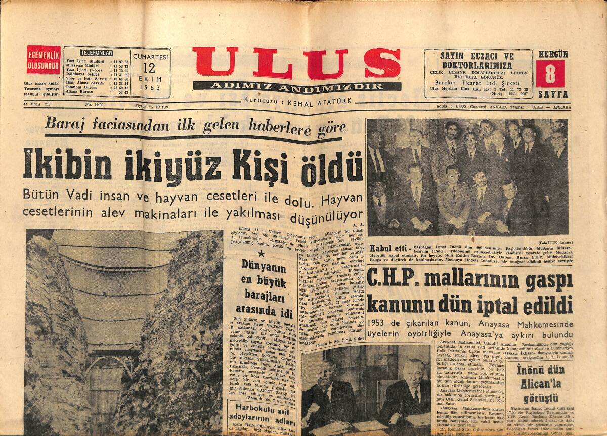 Ulus Gazetesi 12 Ekim 1963 - Cezayir'de İç Savaş Başladı - Galatasaray Ferencvaroş Bugün Karşılaşıyor GZ147265 - 1