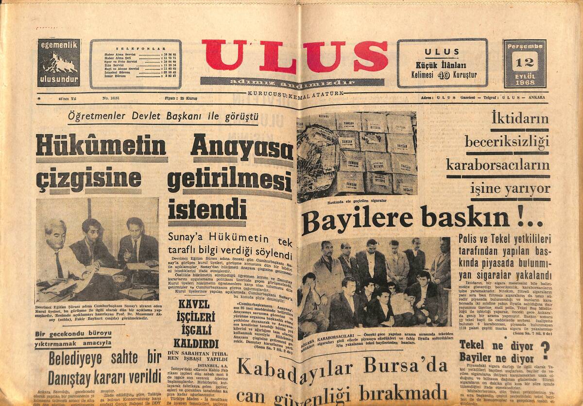 Ulus Gazetesi 12 Eylül 1968 - Muhammed Ali Clay Annesi İle Beraber - Kabadayılar Bursa'da Can Güvenliği Bırakmadı GZ148590 - 1