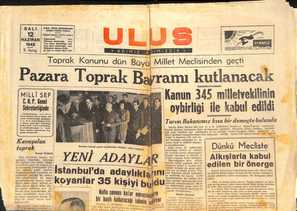 Ulus Gazetesi 12 Haziran 1945 - Yugoslav Kıtaları Trieste Civarından Çekilmeğe Başladı GZ146685 - 1