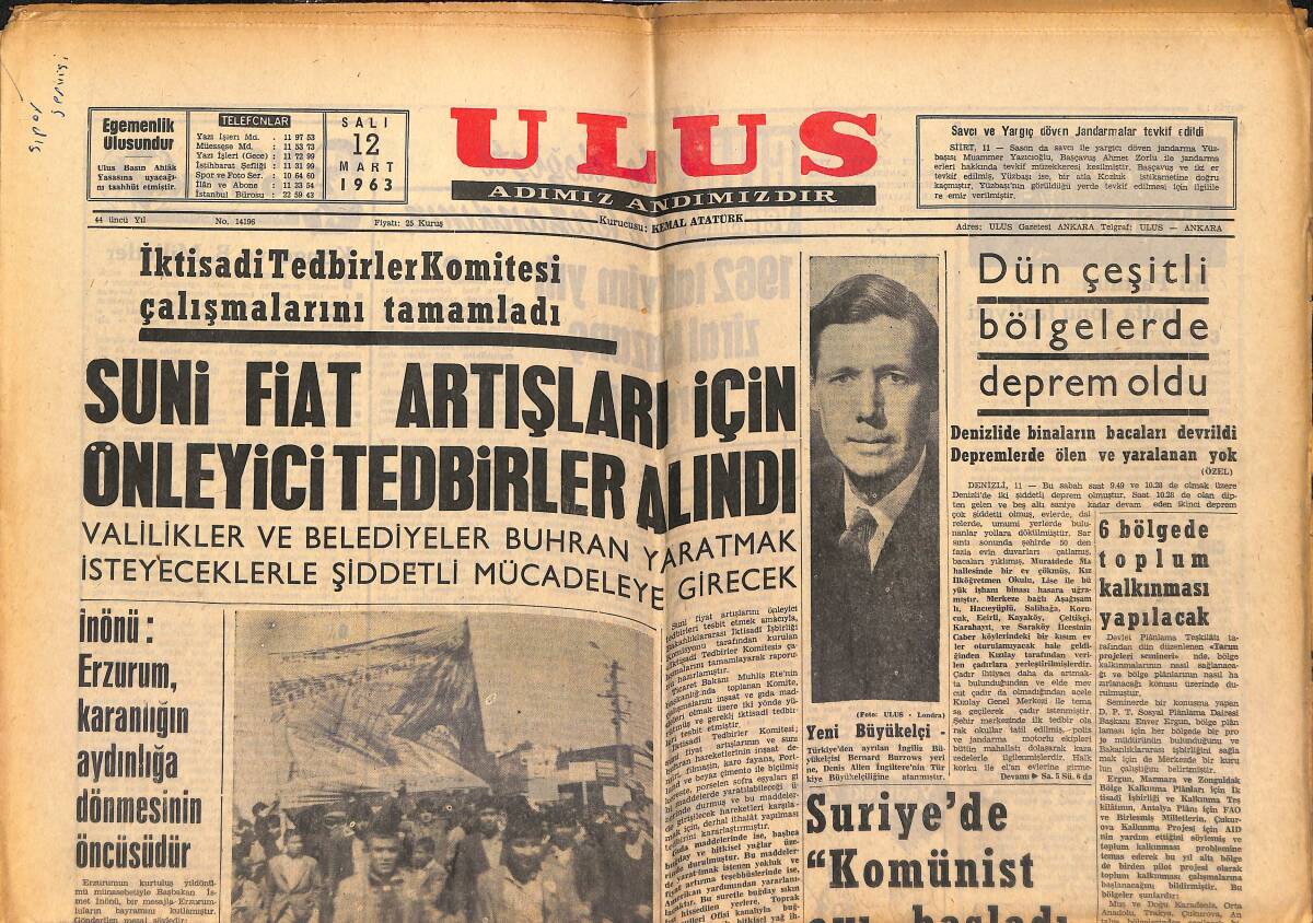 Ulus Gazetesi 12 Mart 1963 - Suriye'de Komünist Ay'ı Başladı - ABD'nin Güney Eyaletlerinde Zencilerin Siyasi Hakları Yok GZ151619 - 1