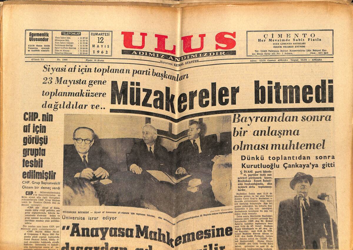 Ulus Gazetesi 12 Mayıs 1962 - Londra'daki Binanın Hikayesi Açıklandı - Galatasaray Stoke City'i 2-0 Mağlup Etti GZ151621 - 1