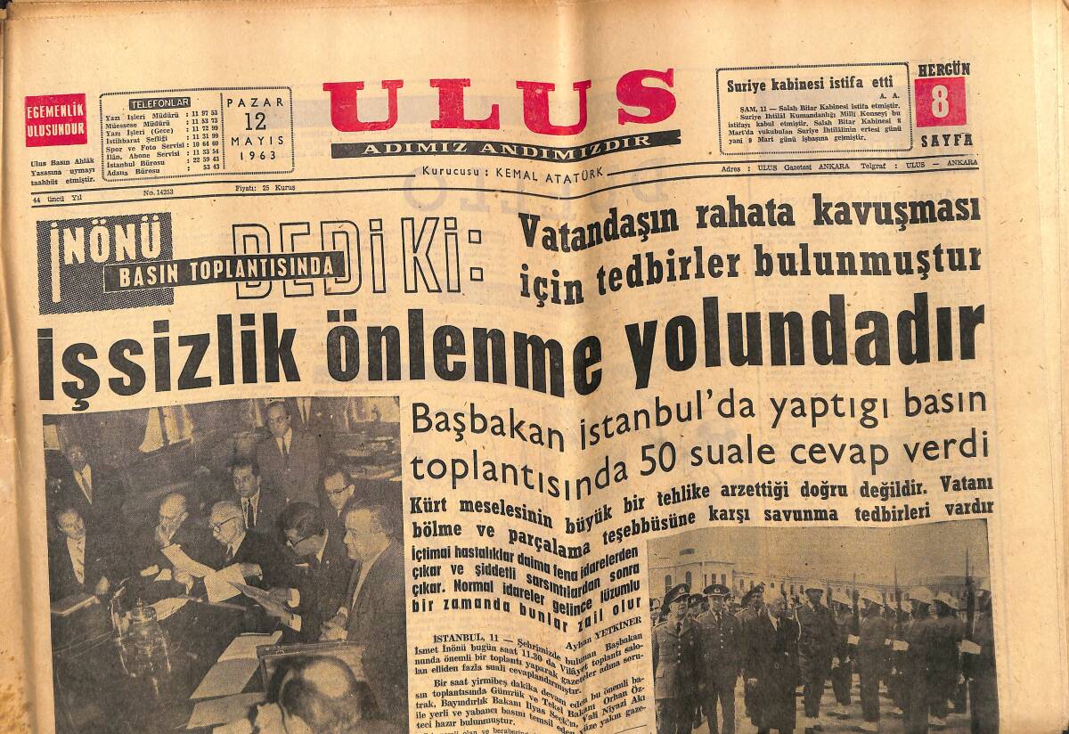 Ulus Gazetesi 12 Mayıs 1963 - İlk Yeraltı Geçidi Ankara'da Yapılıyor - Galatasaray Tarık'ın Golleriyle Galip GZ151602 - 1