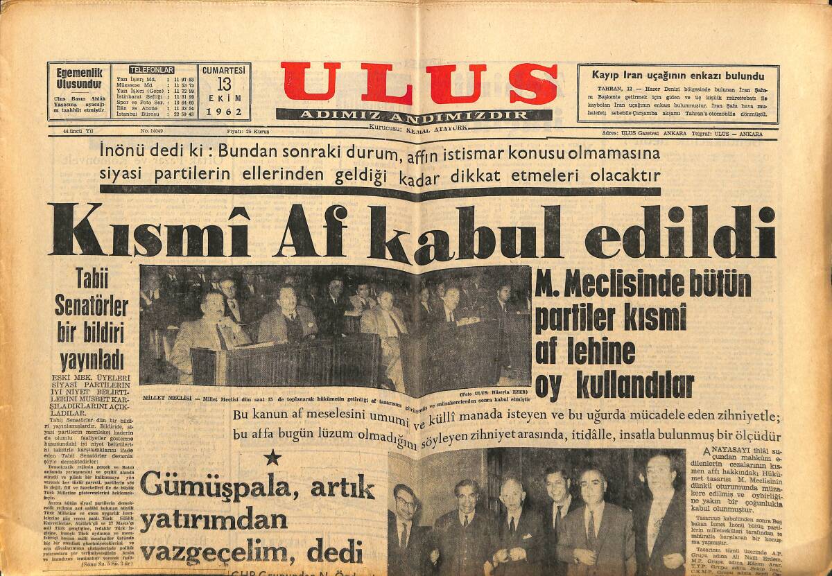 Ulus Gazetesi 13 Ekim 1962 - Antalya'da Ferrokrom, Karpit Fabrikası Açıldı - Dünyanın Eşsiz Futbolcusu Pele GZ148567 - 1