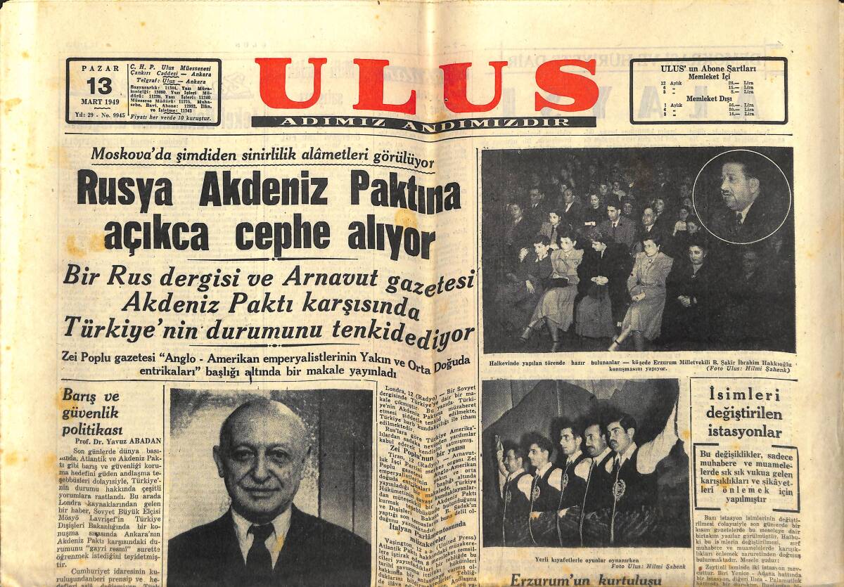 Ulus Gazetesi 13 Mart 1949 - Erzurum'un Kurtuluşu Büyük Bir Törenle Kutlandı - Prenses Elizabet Yanında Kocası Edinburg Dükü GZ146839 - 1