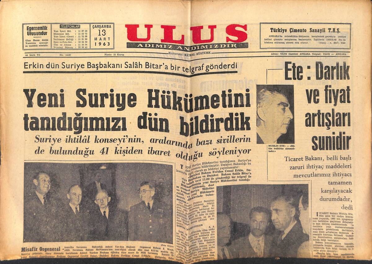 Ulus Gazetesi 13 Mart 1963 - İran Şahı'nın Bir Kızı Oldu - Galatasaray Milan İle Bu Gece Oynuyor GZ151613 - 1