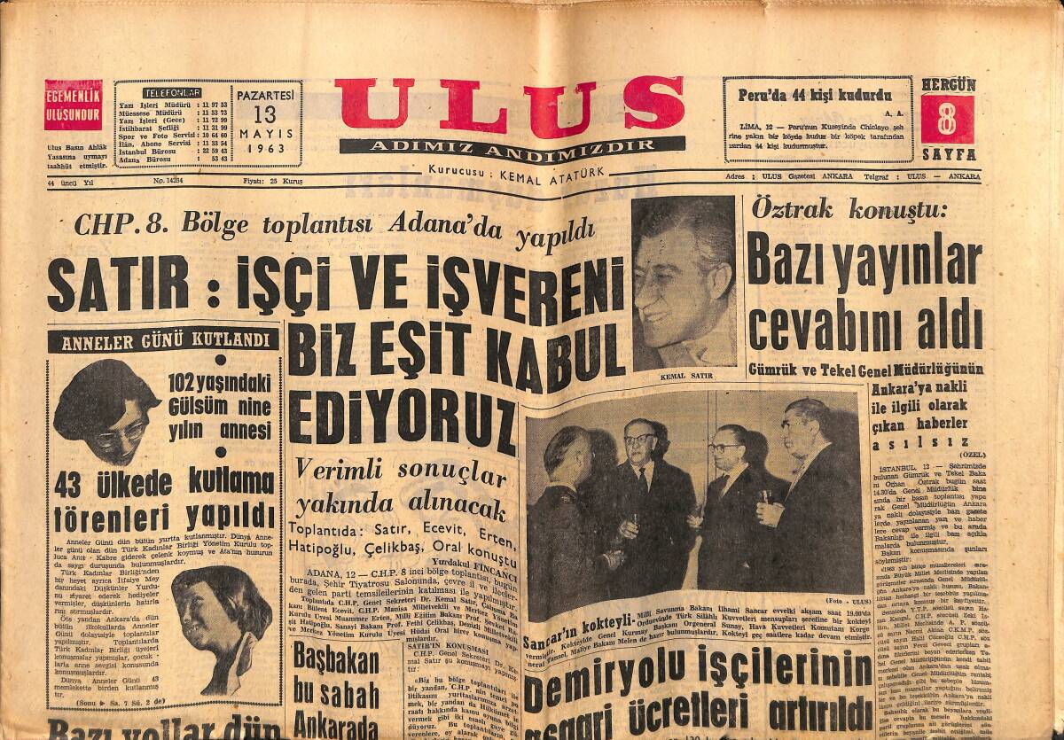Ulus Gazetesi 13 Mayıs 1963 - Modern Verem Savaş Dispanseri Açıldı - Fenerbahçe'yi Dün De Karşıyaka Yendi GZ151603 - 1