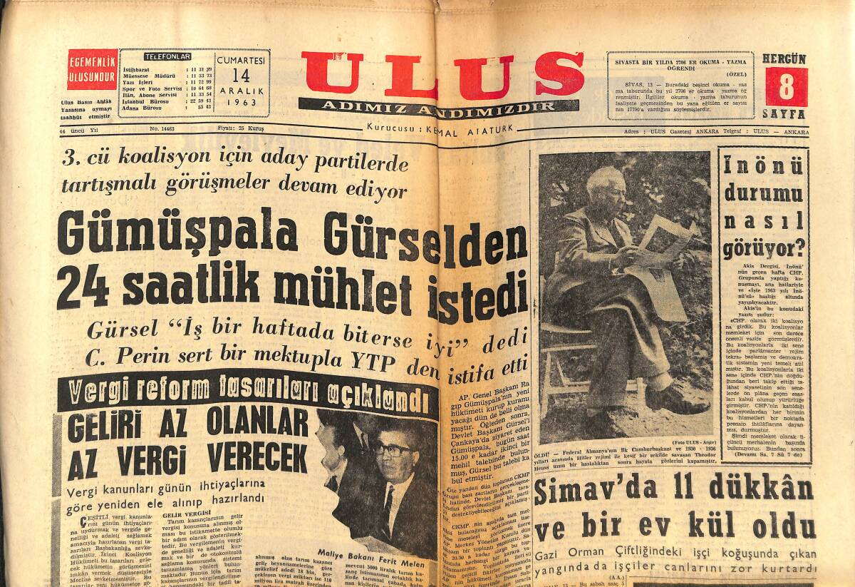 Ulus Gazetesi 14 Aralık 1963 - Lefter'in Jübile Maçı Çarşamba Günü - Galatasaray Teknik Direktör Arıyor GZ150245 - 1
