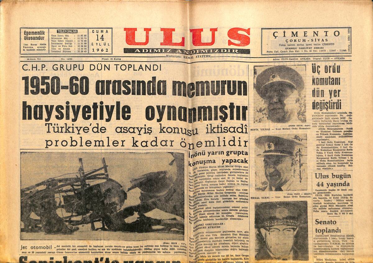 Ulus Gazetesi 14 Eylül 1962 - Bafra'da Tütün Müstahsili Memnun - Johnson'un Pikabı Hastalara Verildi GZ150701 - 1