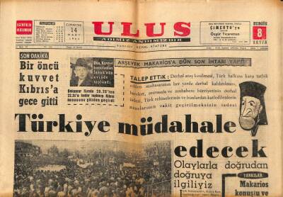 Ulus Gazetesi 14 Mart 1964 - Arşevek Makariosa Dün Son İhtarı Yaptık GZ90337 - 1