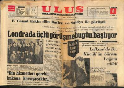 Ulus Gazetesi 14 Ocak 1964 - F. Cemal Erkin Dün Butler Ve Sandys İle Görüştü GZ90394 - 1