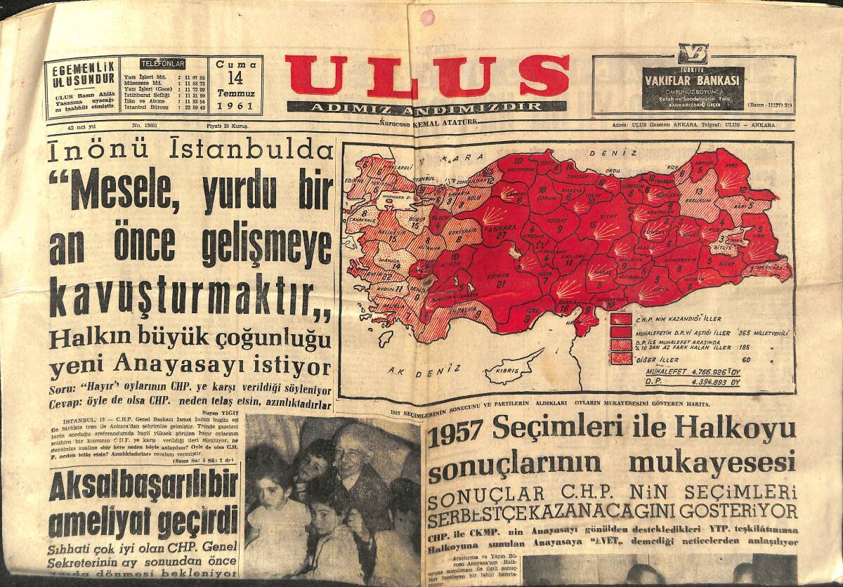 Ulus Gazetesi 14 Temmuz 1961 - Egesel Düşüklerin Aldığı Döviz Miktarını Açıkladı - Z. Okan Ve E. Baransü CHP'de GZ152781 - 1