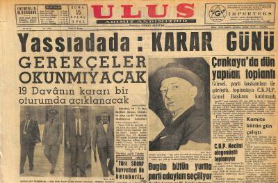 Ulus Gazetesi 15 Eylül 1961 - Yassıadada Karar Günü * Gerekçeler Okunmıyacak GZ115198 - 1