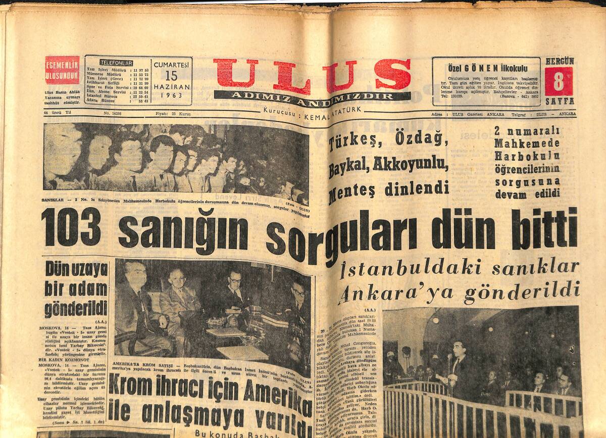 Ulus Gazetesi 15 Haziran 1963 - Krom İhracı İçin Amerika İle Anlaşmaya Varıldı - Kızıl Saçlı Manken Dün Sorguya Çekildi GZ151551 - 1