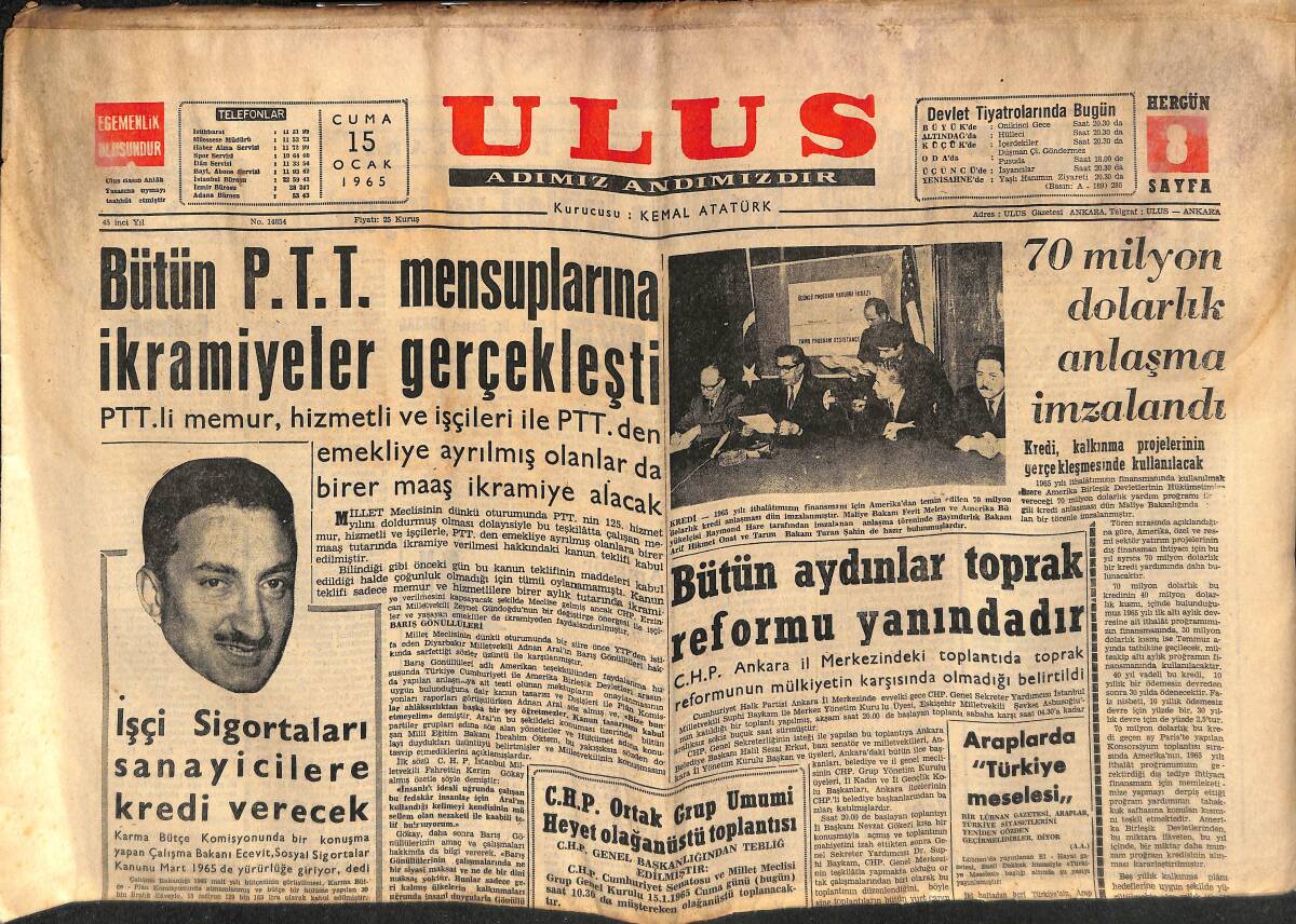 Ulus Gazetesi 15 Ocak 1965 - Araplarda Türkiye Meselesi - Metin Oktay Portekiz Maçında Oynuyor GZ152623 - 1