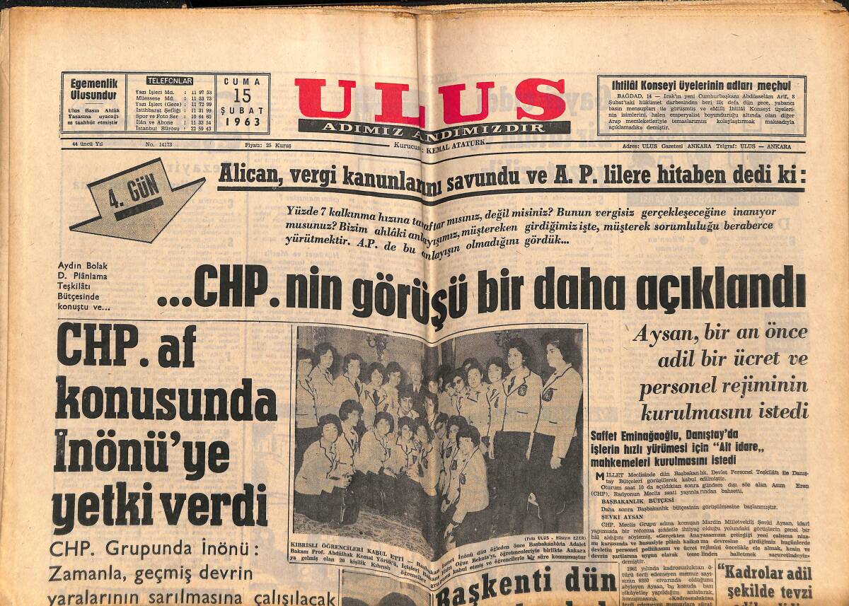 Ulus Gazetesi 15 Şubat 1963 - Ecevit Dünya'ya Cevap Veriyor - Milli Takım'ın Aday Kadrosu GZ151484 - 1