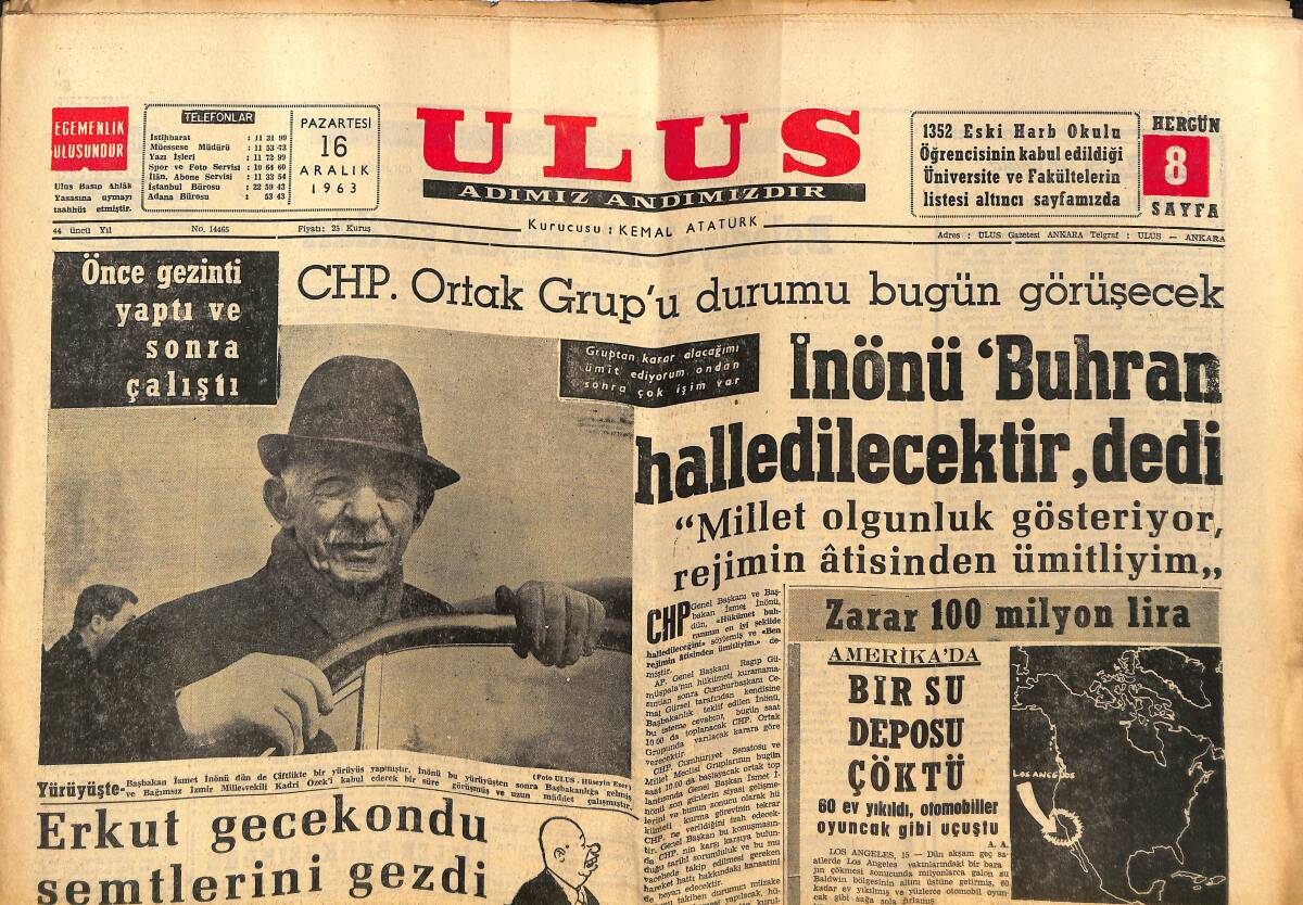 Ulus Gazetesi 16 Aralık 1963 - Frank Sinatra'nın 19 Yaşındaki Oğlunun Kaçırılması Ve Para Karşılığında Bırakılması GZ150246 - 1