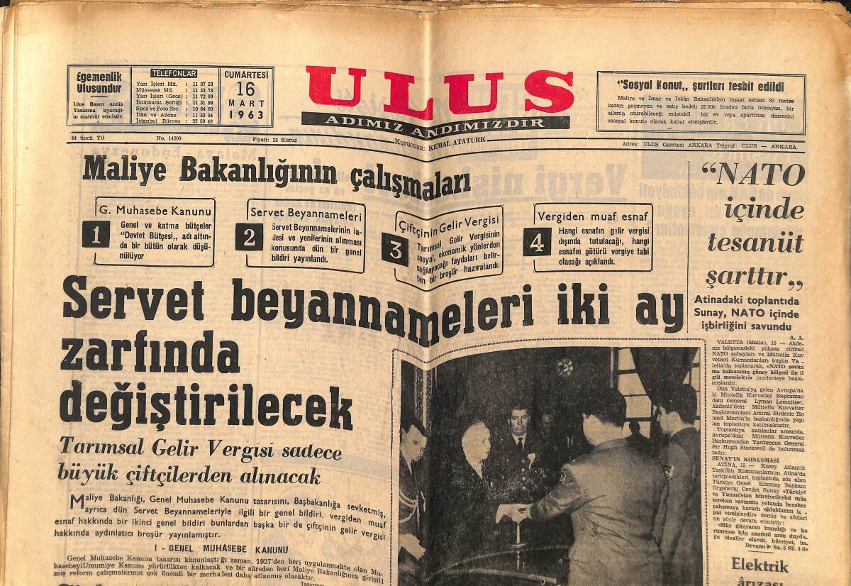 Ulus Gazetesi 16 Mart 1963 - CHP'nin Ege İl Başkanları İzmir'de Toplanıyor - Galatasaraylı Metin İtalya'dan İsviçre'ye Geçti GZ151633 - 1