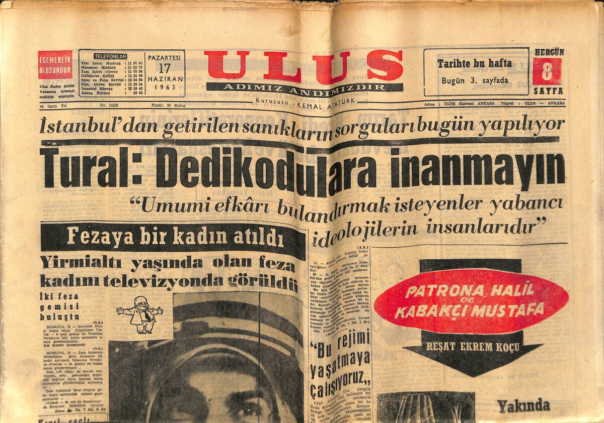 Ulus Gazetesi 17 Haziran 1963 - Fezaya Bir Kadın Atıldı - Zonguldak Posta Treni Marşandizle Çarpıştı GZ151553 - 1