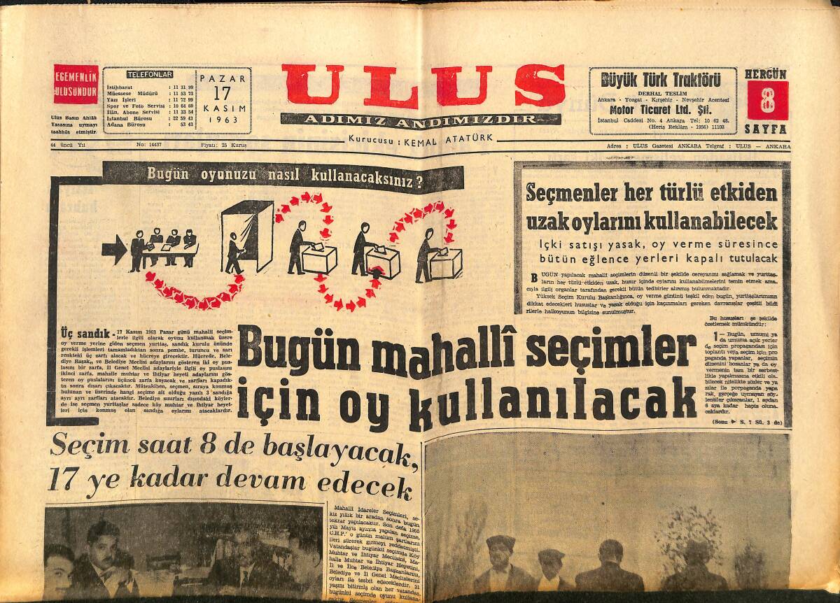 Ulus Gazetesi 17 Kasım 1963 - Irak Cumhurbaşkanı Göz Hapsinde Tutuluyor - 17 Alman , Sovyet Şilebinden Kaçtı GZ150285 - 1