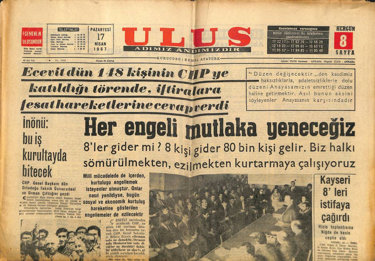 Ulus Gazetesi 17 Nisan 1967 - Boru Hattı Hisse Senetlerini Sendikaların Alması İstendi GZ150555 - 1