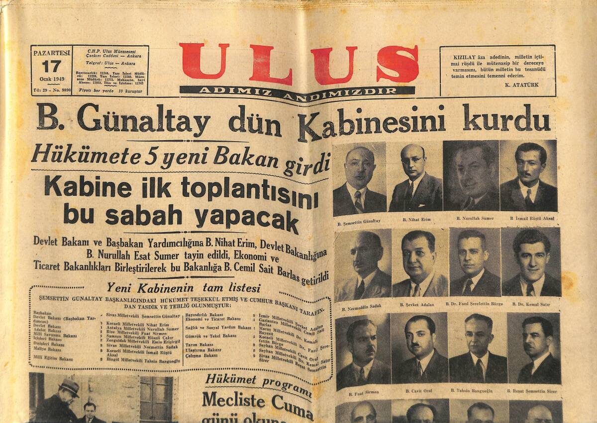 Ulus Gazetesi 17 Ocak 1949 - Sofya'ya Zorla Gönderilmek İstenen Bulgar Ataşesi Yedikule'de Trenden Atladı - Cumhurbaşkanı Büyük Sinemada GZ146841 - 1