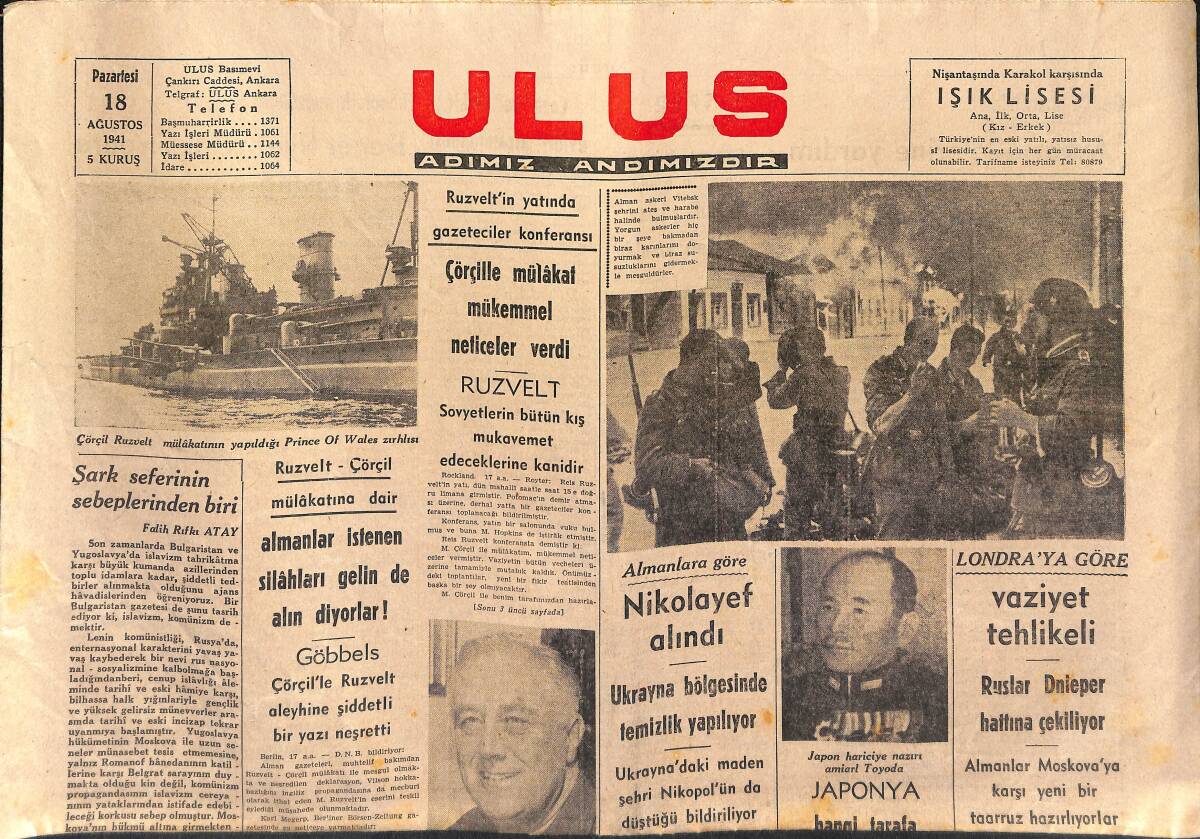Ulus Gazetesi 18 Ağustos 1941 - Rus-Japon Harbine Doğru Mu ? - Şark Seferinin Sebeplerinden Biri GZ141118 - 1