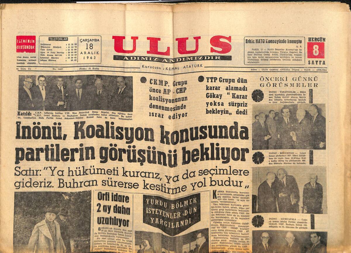 Ulus Gazetesi 18 Aralık 1963 - Liz Rolünü Değiştirdi - Genç Sinatra Polise Nasıl Yardımcı Oldu GZ150248 - 1