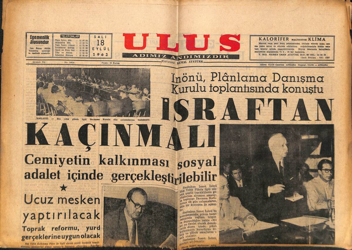 Ulus Gazetesi 18 Eylül 1962 - Galatasaray'a Tebrik Telgrafı Yağıyor - Öğretmenlik Cazip Hale Getirilecek GZ148593 - 1