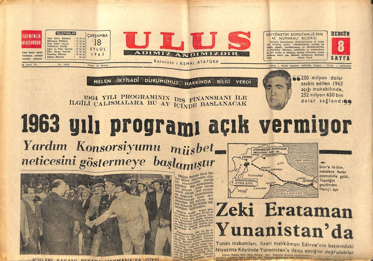 Ulus Gazetesi 18 Eylül 1963 - Milli Takım Bugün Polonya'ya Gidiyor - Kraliçe Elizabeth Dördüncü Çocuğunu Bekliyor GZ147269 - 1