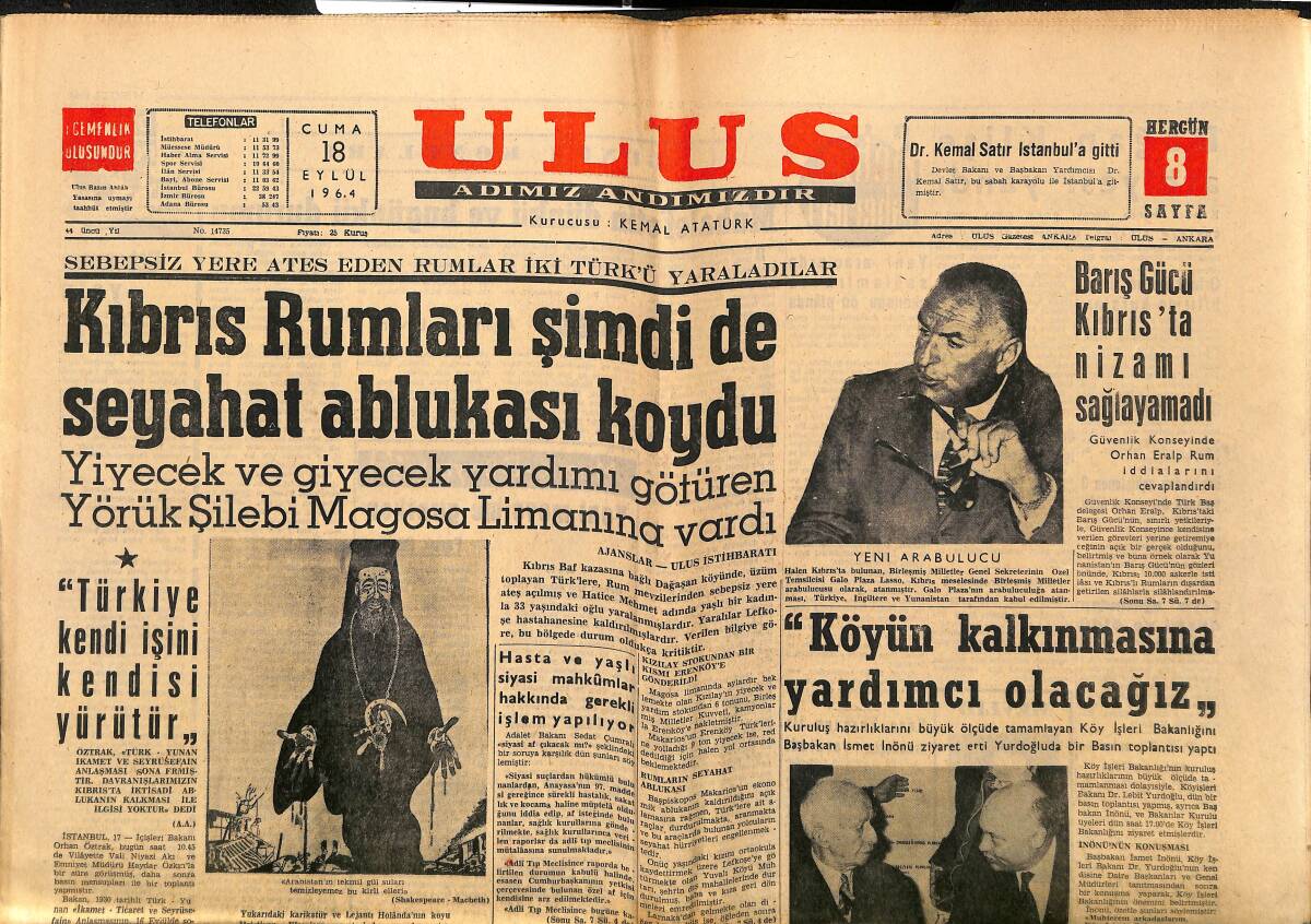 Ulus Gazetesi 18 Eylül 1964 - Fenerbahçe-DWS. Maçı Büyük Bir Kavga İle Bitti - Tariş'e 50 Milyon Lira Kredi Sağlandı GZ150614 - 1
