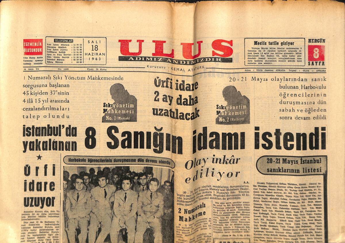 Ulus Gazetesi 18 Haziran 1963 - Skandal Kraliçesi Keeler Yeni İşler Peşinde - Amerika'da Irkçılar Yeni Hadiselere Sebep Oldu GZ151554 - 1