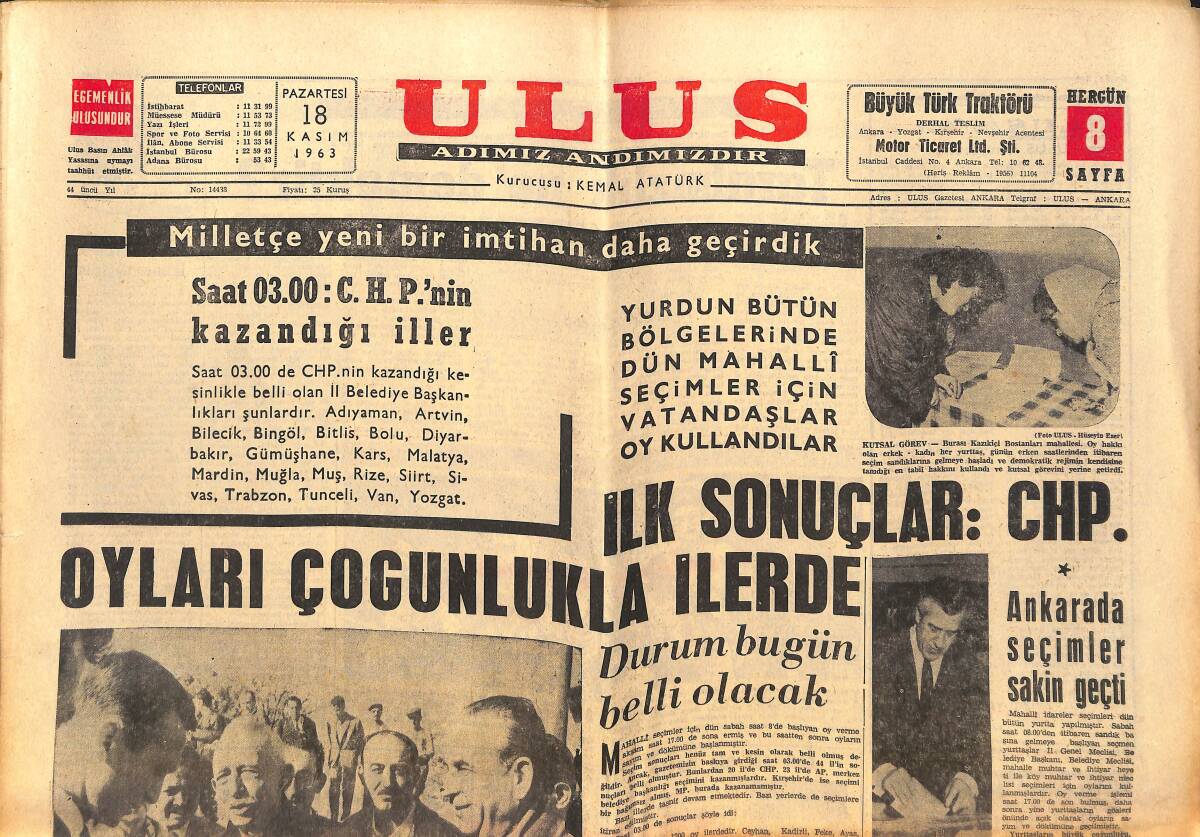 Ulus Gazetesi 18 Kasım 1963 - Eroğan Hakkında Takibata Geçildi - Turhan Feyzioğlu Ve F. Melen Paris'e Gitti GZ150286 - 1
