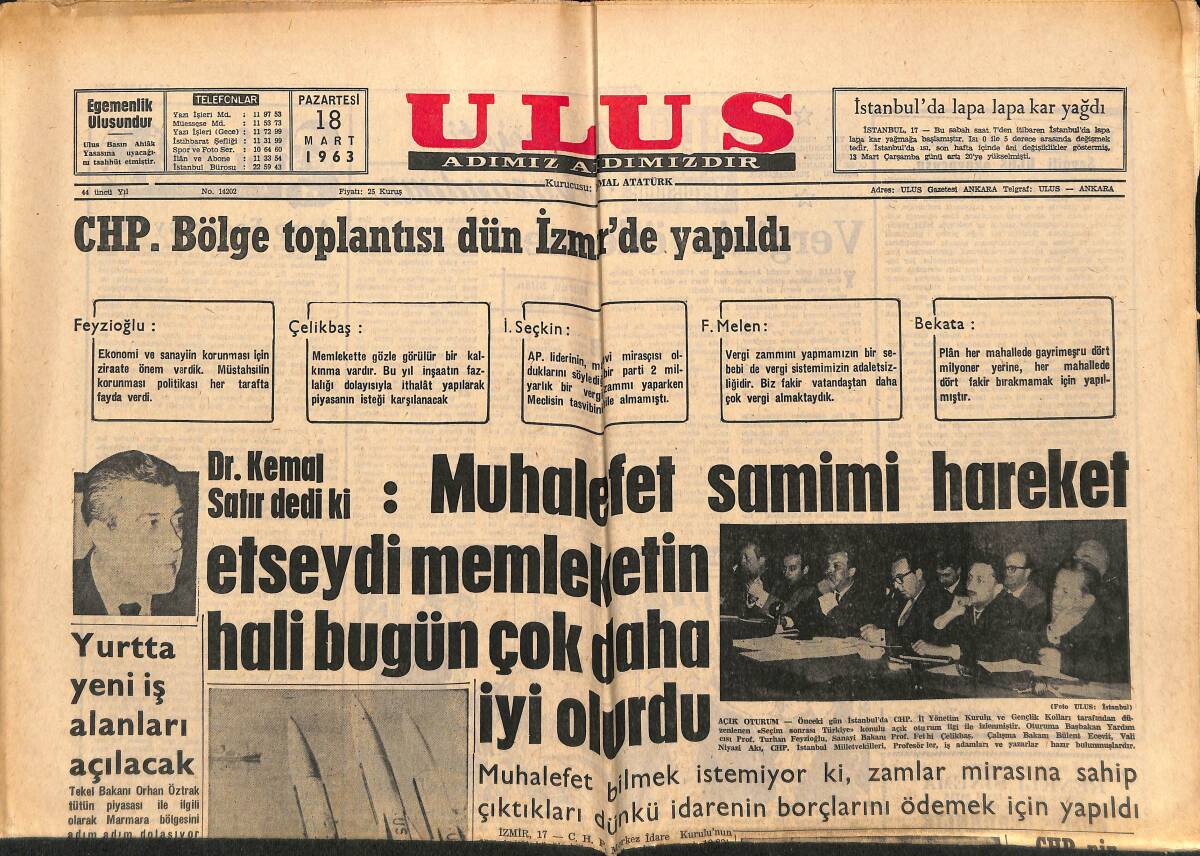 Ulus Gazetesi 18 Mart 1963 - Konya'da Müftüler Toplantısı Başladı - Çanakkale Zaferinin Bir Kahramanı Ve Fransız Yüzbaşı GZ151421 - 1