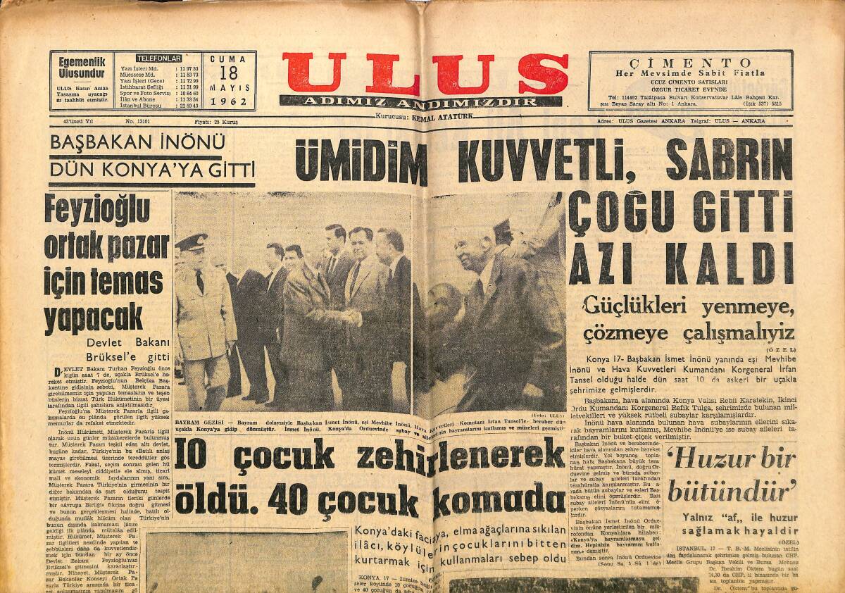 Ulus Gazetesi 18 Mayıs 1962 - Feyzioğlu Ortak Pazar İçin Temas Yapacak GZ150696 - 1