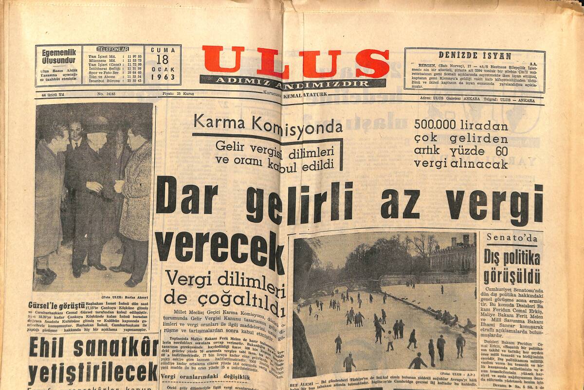 Ulus Gazetesi 18 Ocak 1963 - 27 Mayıs Hedefine Ulaştı Mı - İsmet İnönü, Cemal Gürsel'le Görüştü GZ151425 - 1