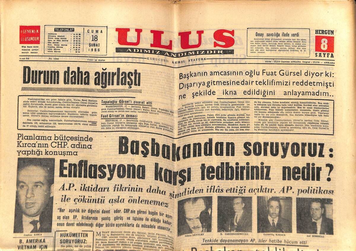 Ulus Gazetesi 18 Şubat 1966 - NATO Savunma Bakanları Washington'da Toplanıyor - Amerikalılar Ve Vietnam GZ152539 - 1