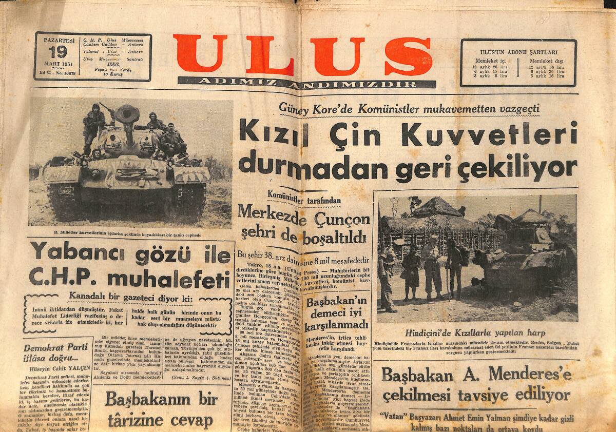 Ulus Gazetesi 19 Mart 1951 - Kızıl Çin Kuvvetleri Durmadan Geri Çekiliyor GZ150584 - 1
