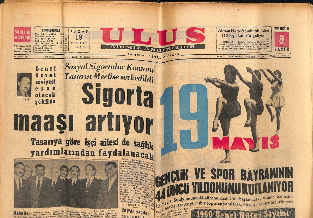 Ulus Gazetesi 19 Mayıs 1963 - Hollywood'un Eski Şöhretleri Yeniden Yıldız Oluyor - Türkiye Güzeli Seçildi GZ151448 - 1